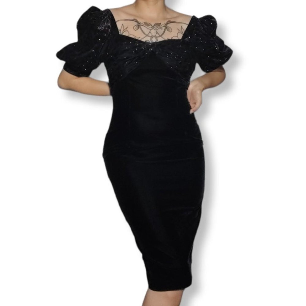 Vintage 80s Scott McClintock Sparkly Glitter Velvet Dress!